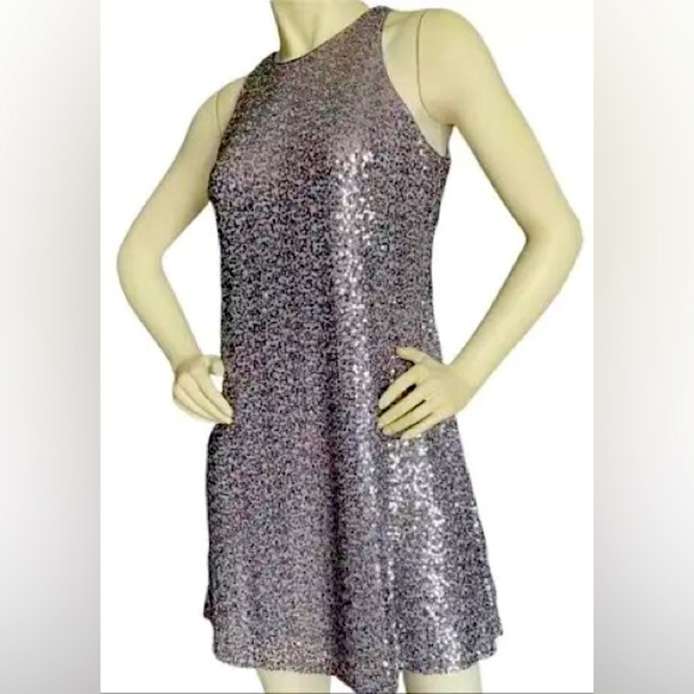 PINK COLLECTION: PEWTER GRAY SEQUIN COCTAIL DRESS SIZE S